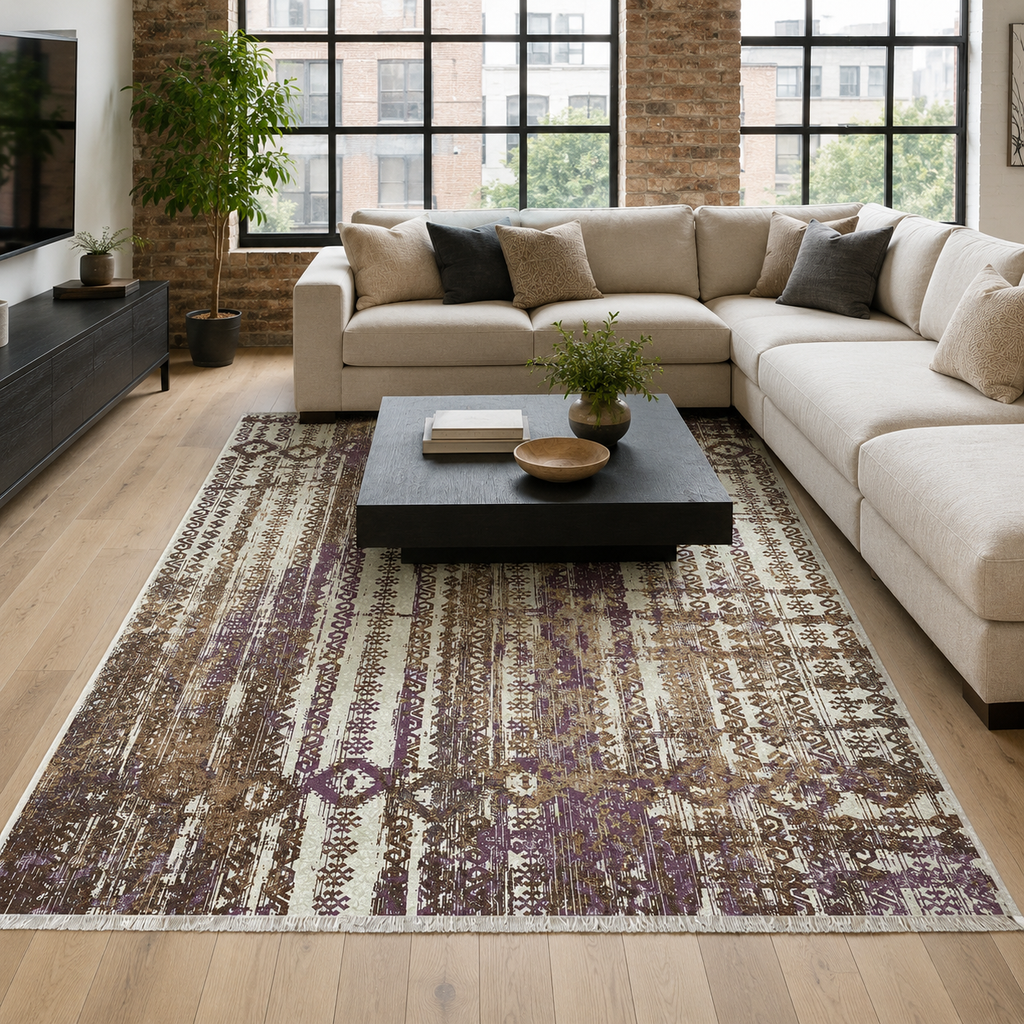 Tapis Ethnique Gris Lavable Constance, vue principale
