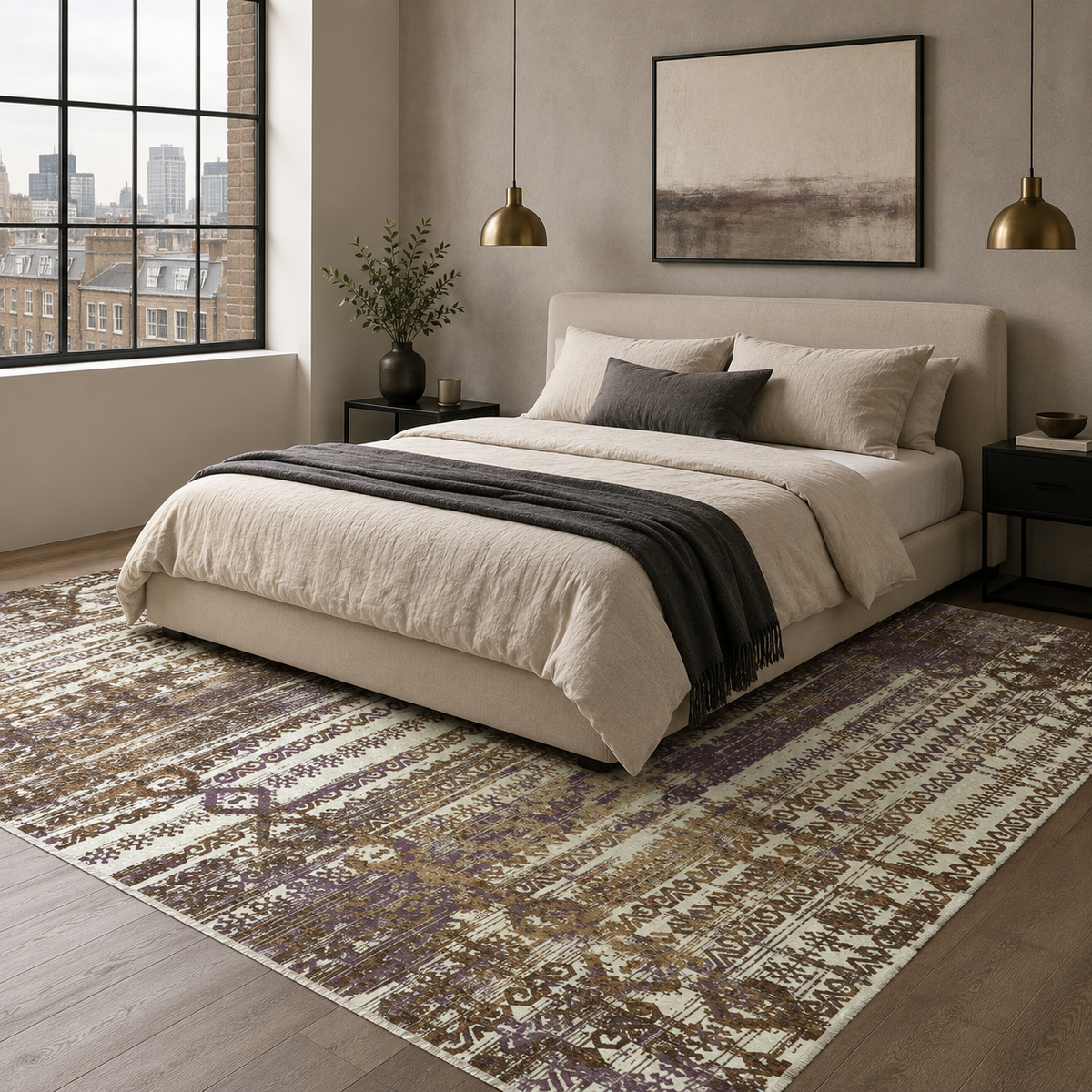 Tapis Ethnique Gris Lavable Constance, vue 6