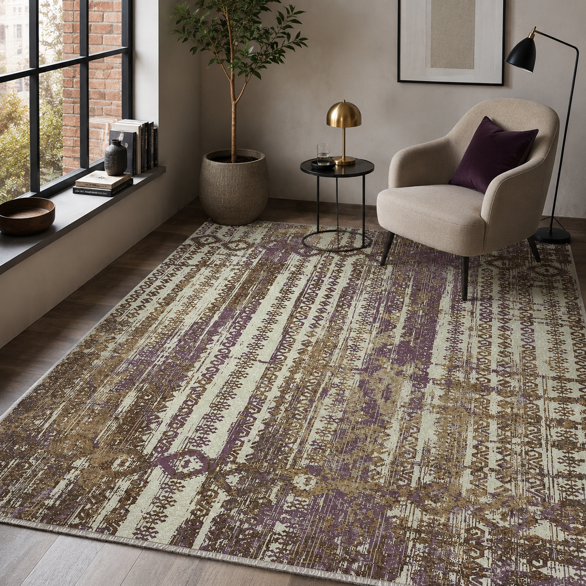 Tapis Ethnique Gris Lavable Constance, vue 7
