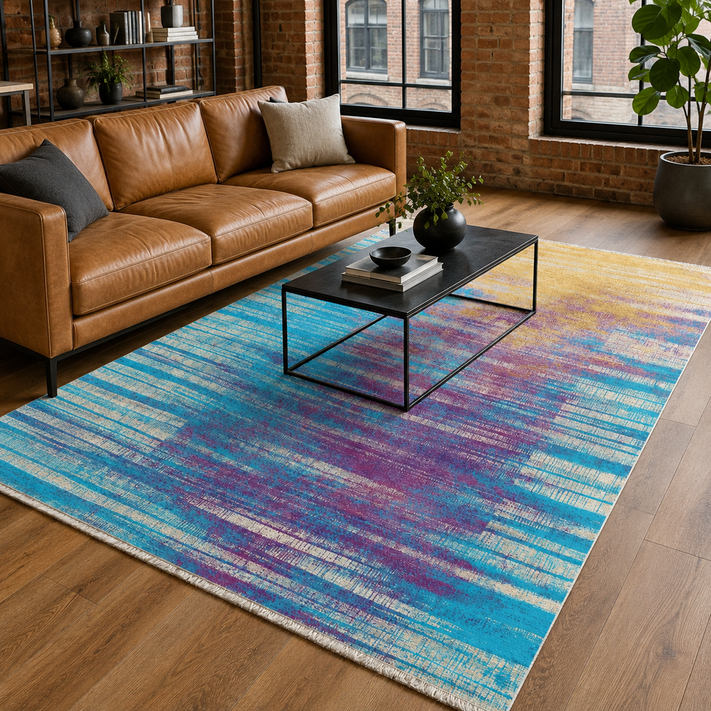 Tapis Moderne Bleu Marine Lavable Inès, vue principale