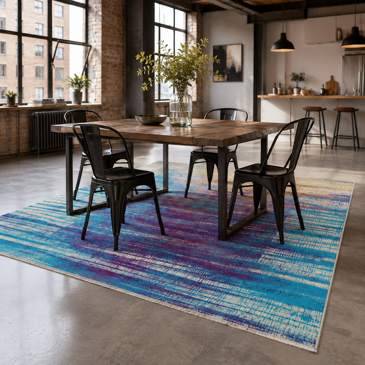 Tapis Moderne Bleu Marine Lavable Inès, vue 3