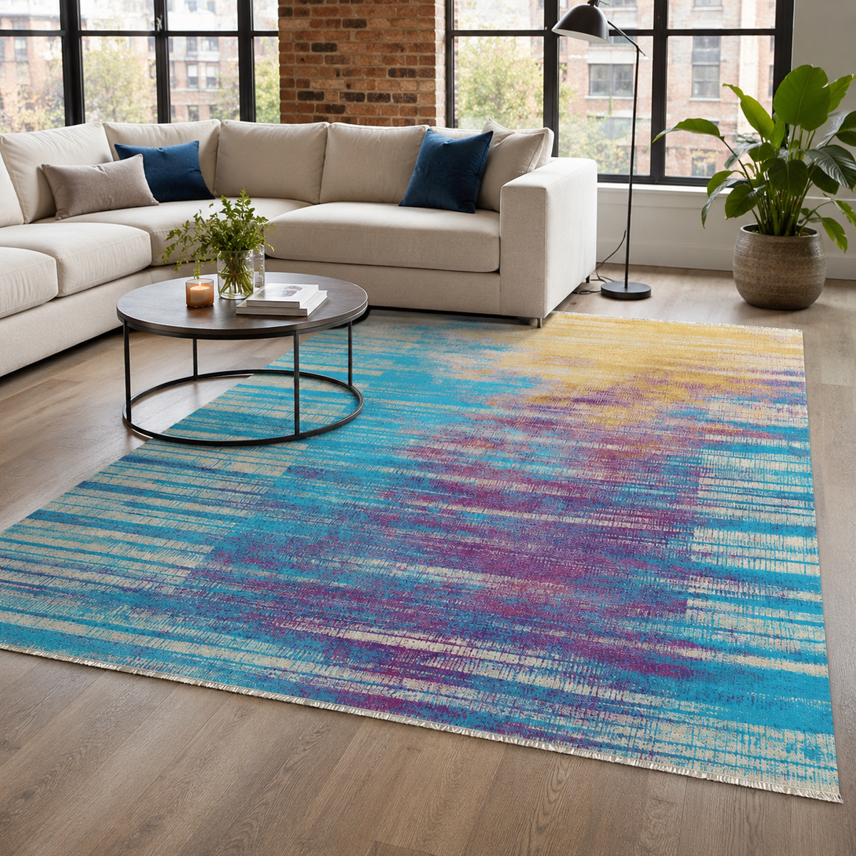 Tapis Moderne Bleu Marine Lavable Inès, vue 4
