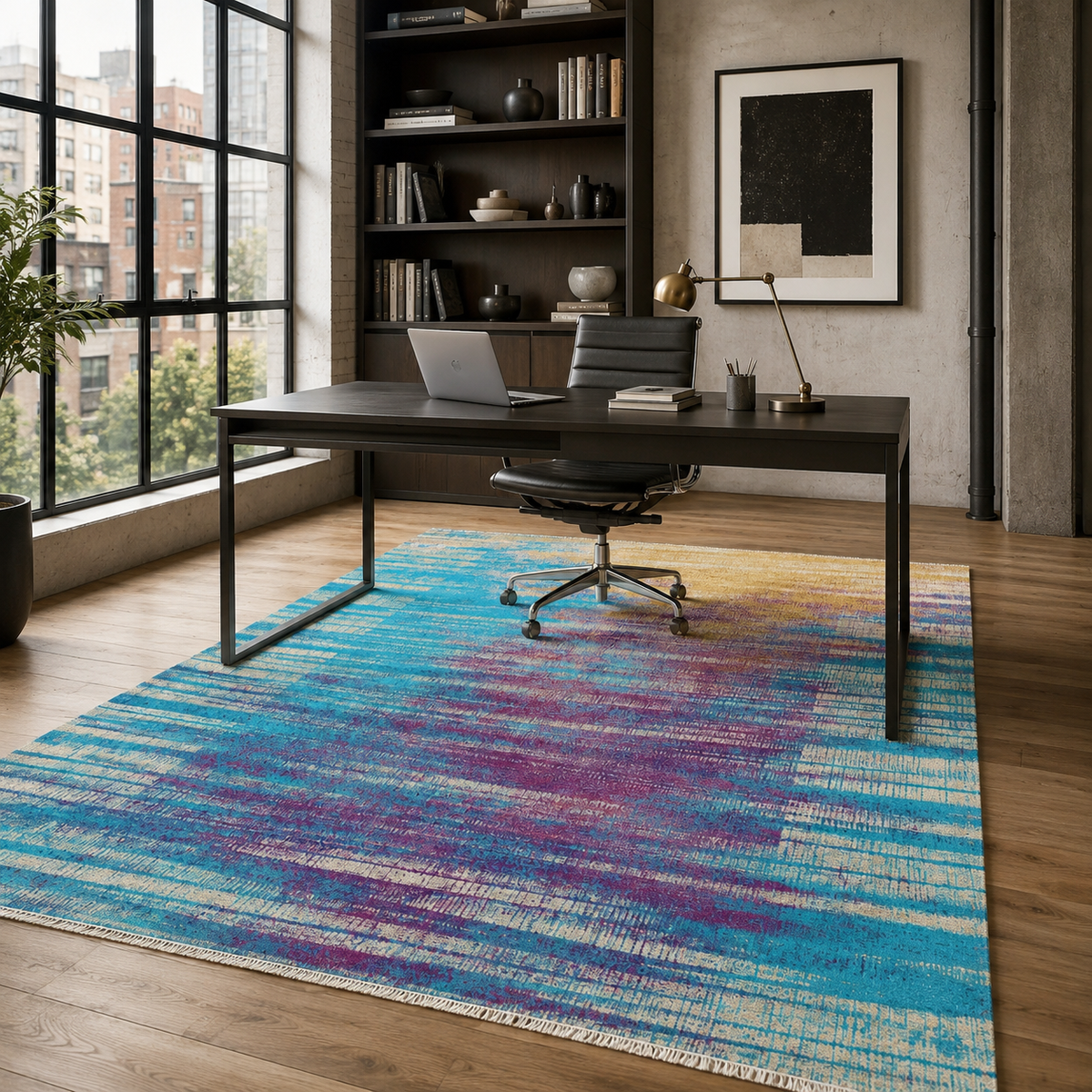 Tapis Moderne Bleu Marine Lavable Inès, vue 5