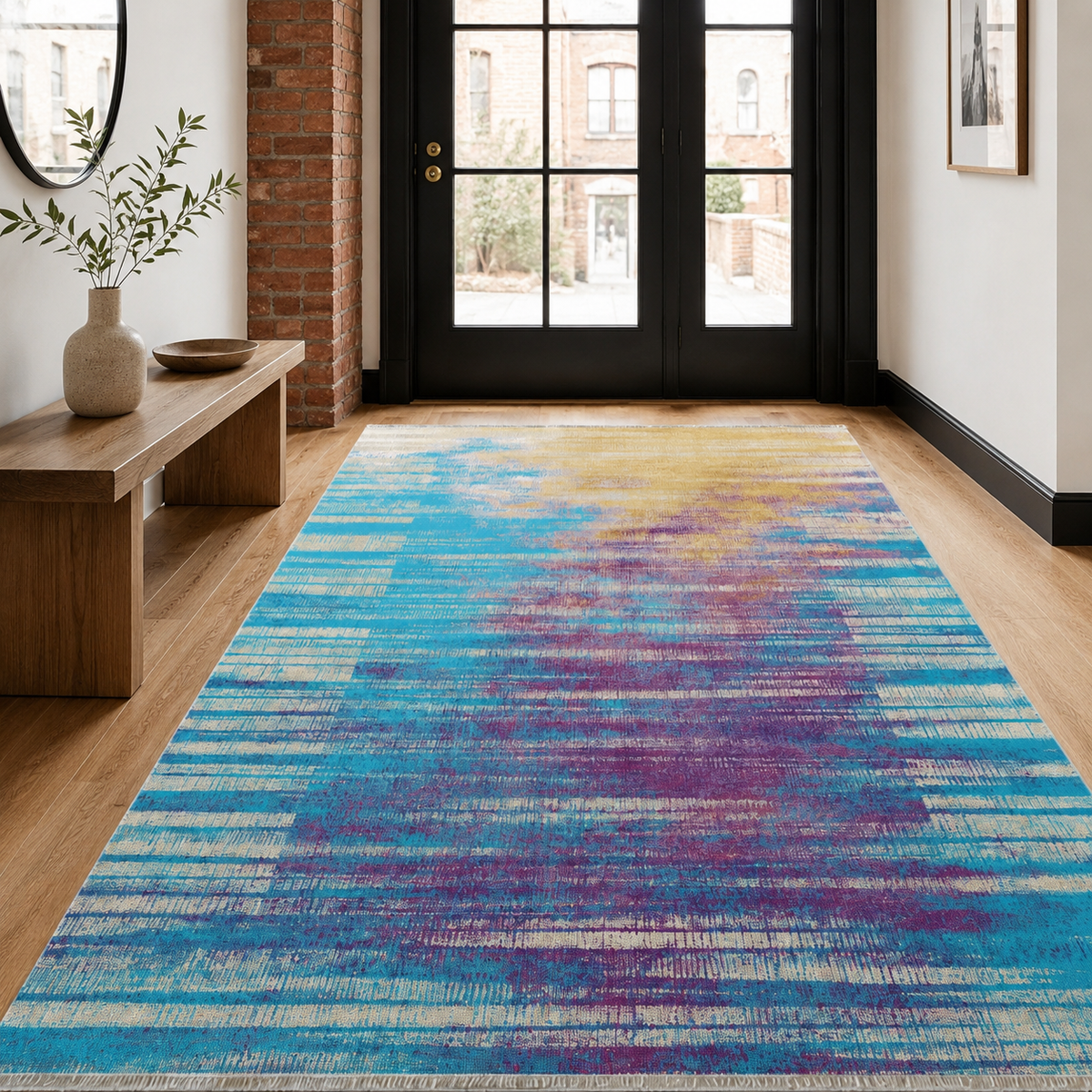 Tapis Moderne Bleu Marine Lavable Inès, vue 6