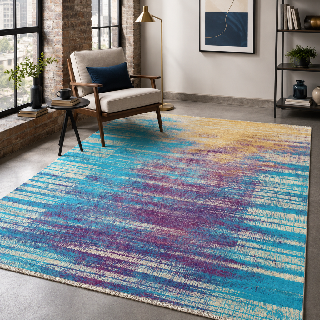 Tapis Moderne Bleu Marine Lavable Inès, vue 7