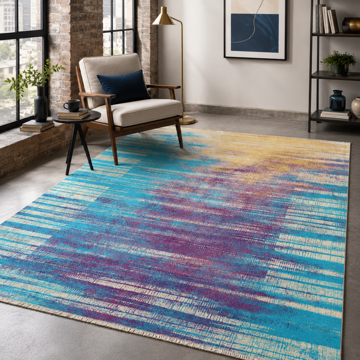 Tapis Moderne Bleu Marine Lavable Inès, vue 7
