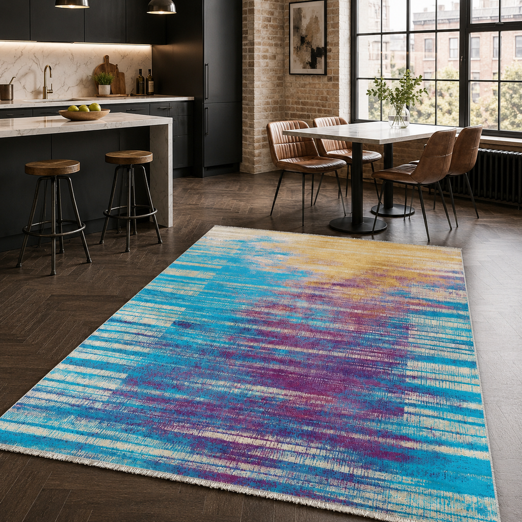 Tapis Moderne Bleu Marine Lavable Inès, vue 8