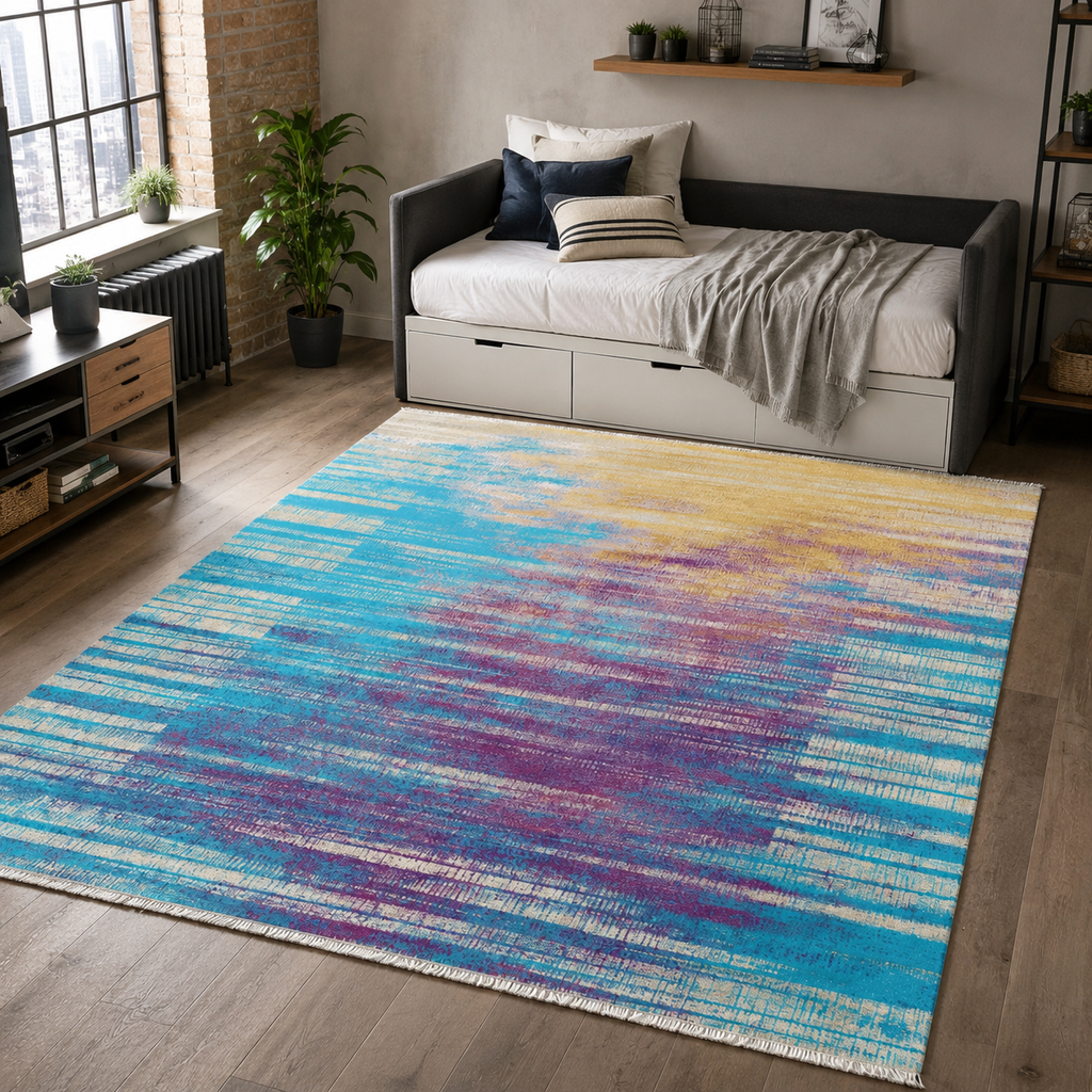 Tapis Moderne Bleu Marine Lavable Inès, vue 9