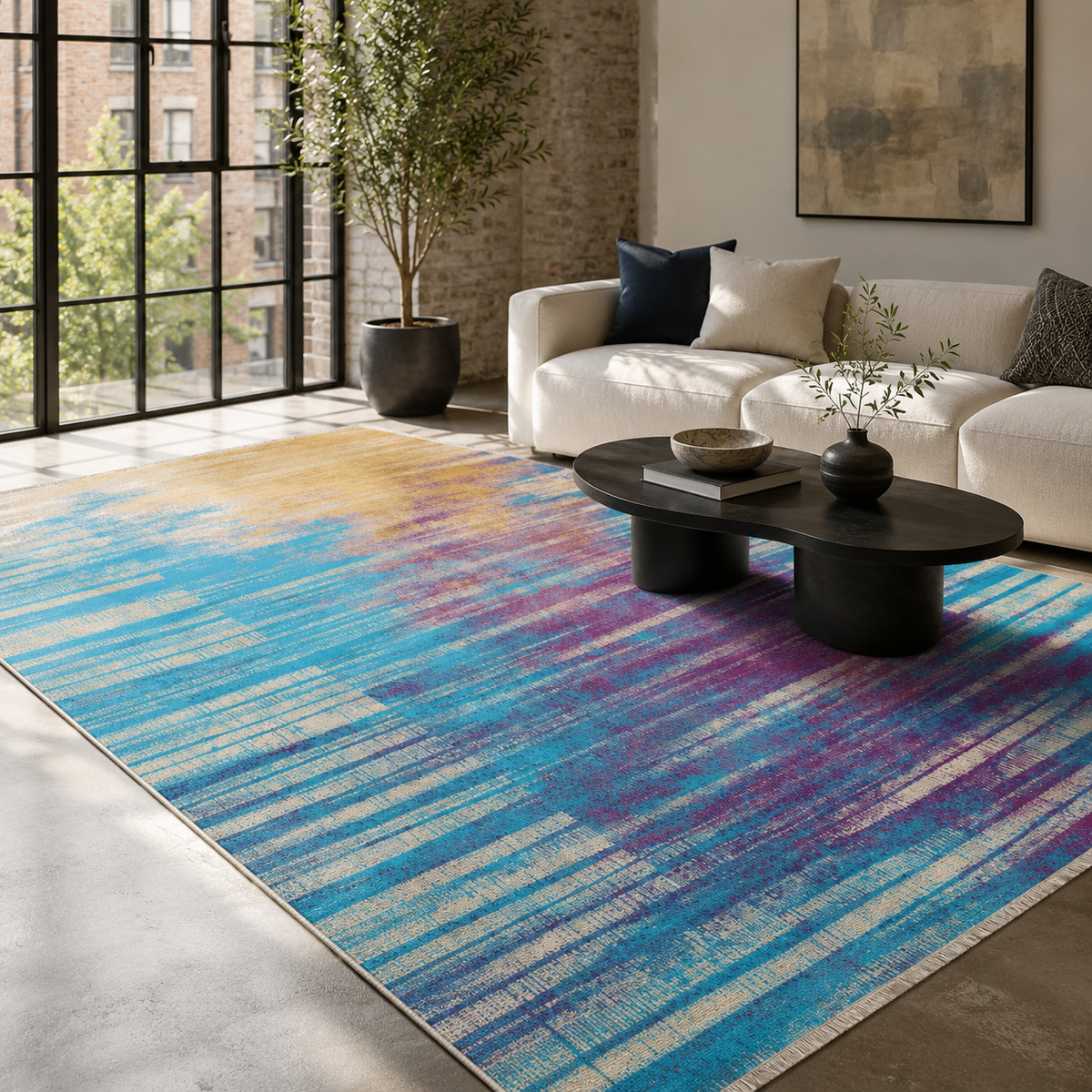 Tapis Moderne Bleu Marine Lavable Inès, vue 10