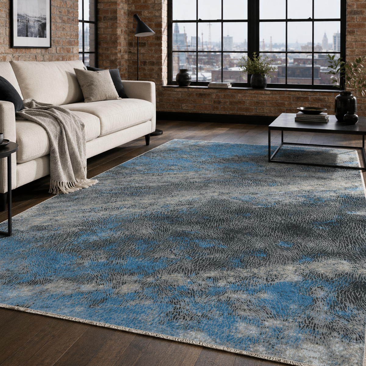 Tapis Moderne Bleu Marine Lavable Agathe, vue principale