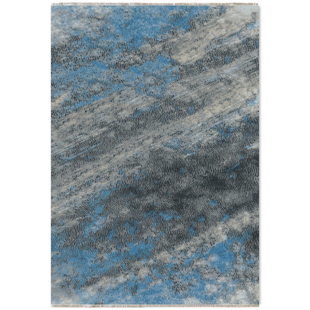 Détail du motif du tapis moderne bleu marine lavable Agathe