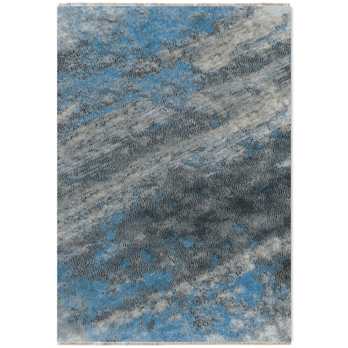 Détail du motif du tapis moderne bleu marine lavable Agathe