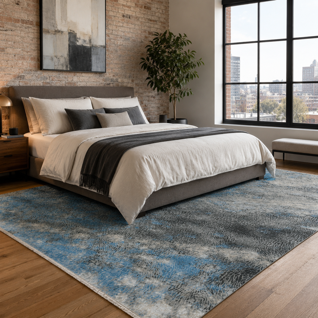 Tapis Moderne Bleu Marine Lavable Agathe, vue 3