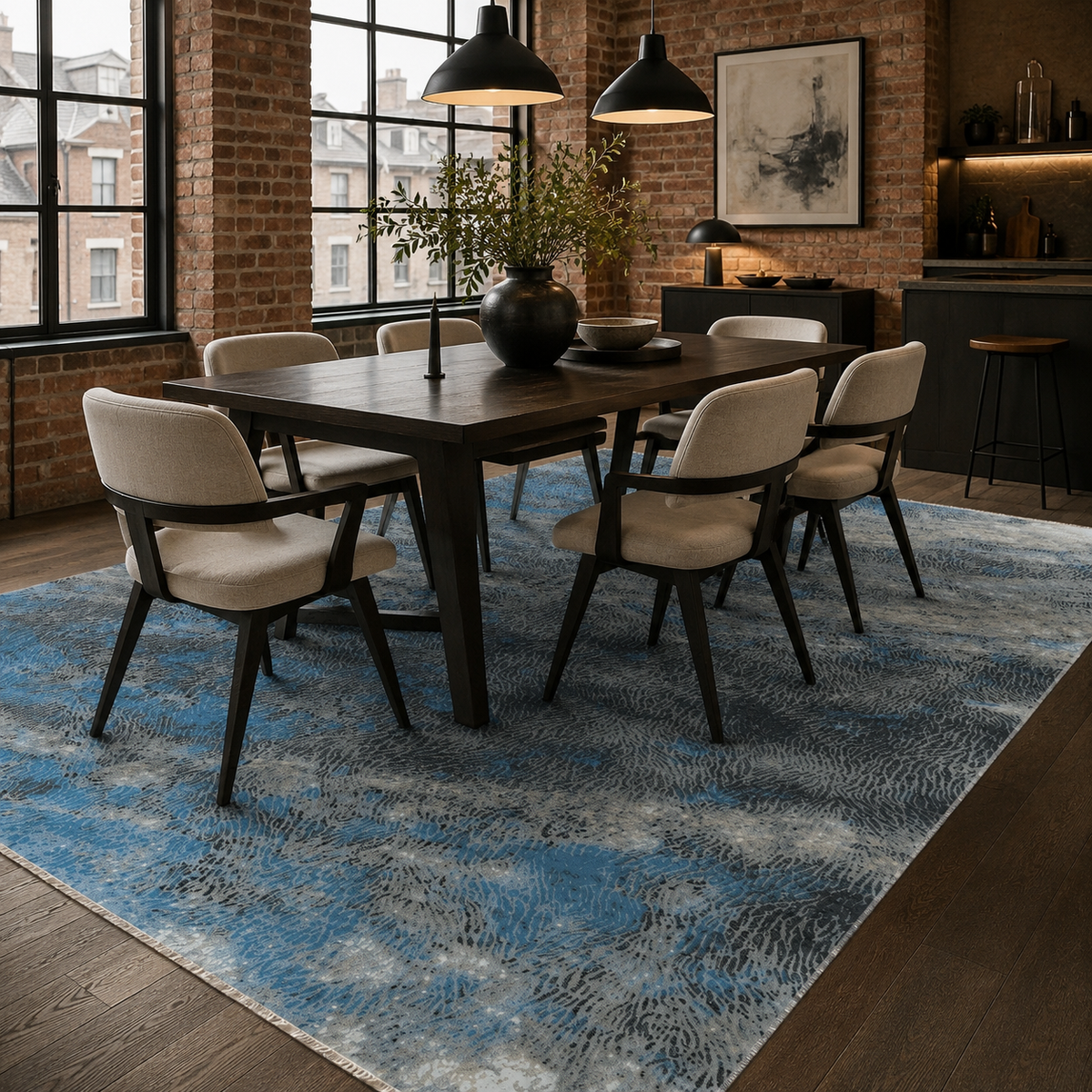 Tapis Moderne Bleu Marine Lavable Agathe, vue 4