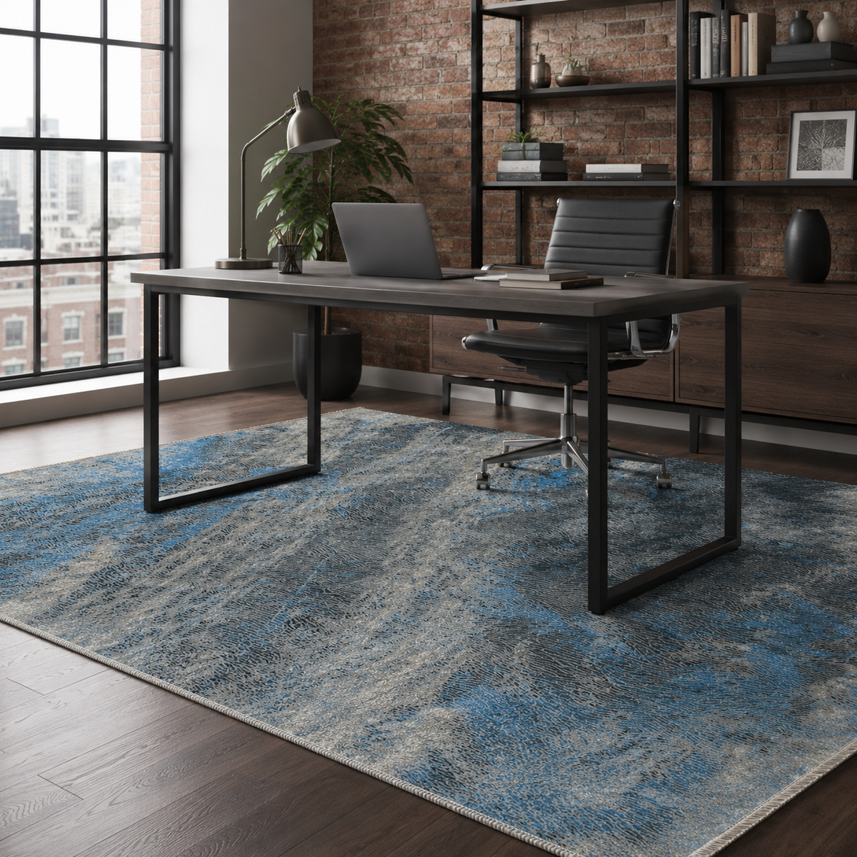 Tapis Moderne Bleu Marine Lavable Agathe, vue 5
