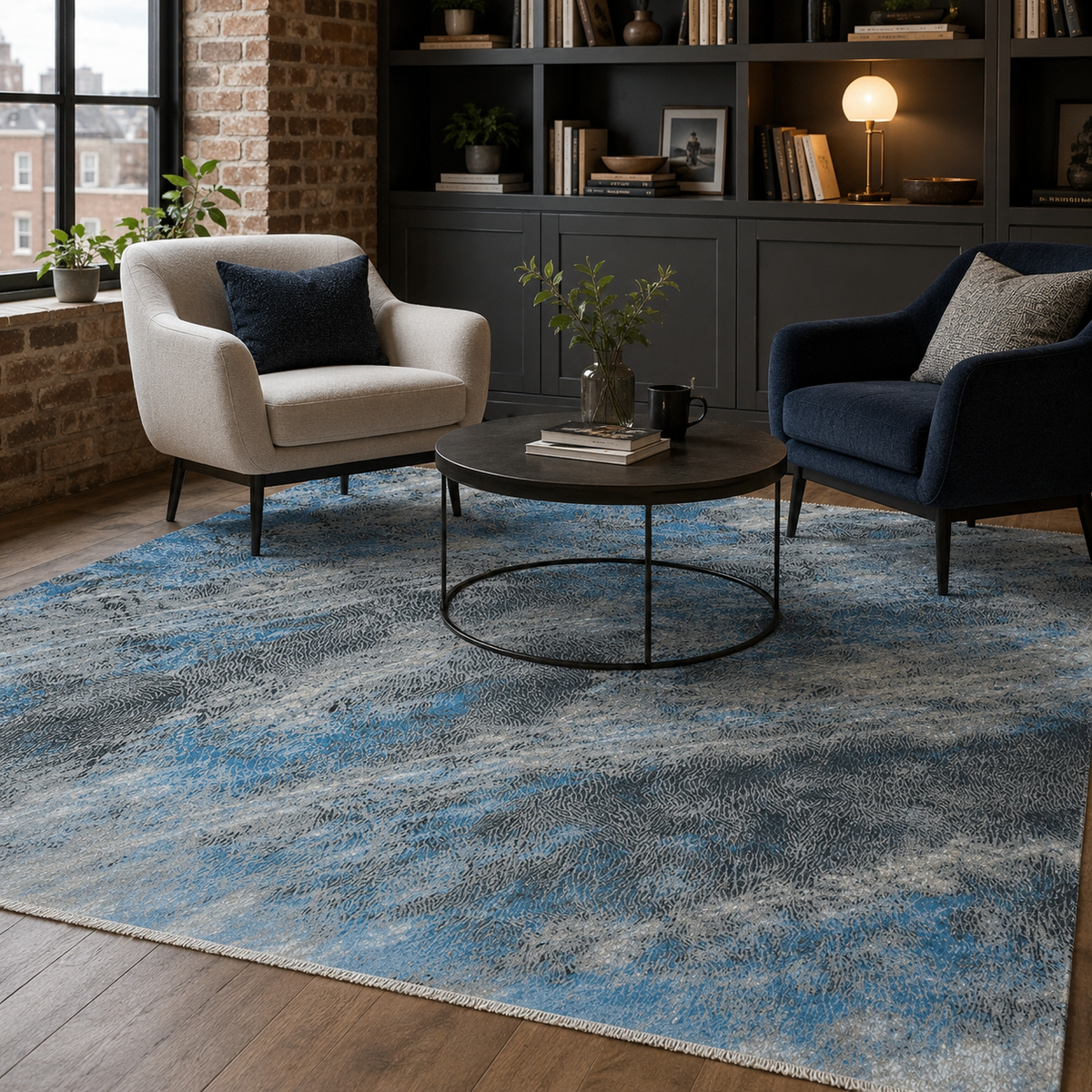 Tapis Moderne Bleu Marine Lavable Agathe, vue 6