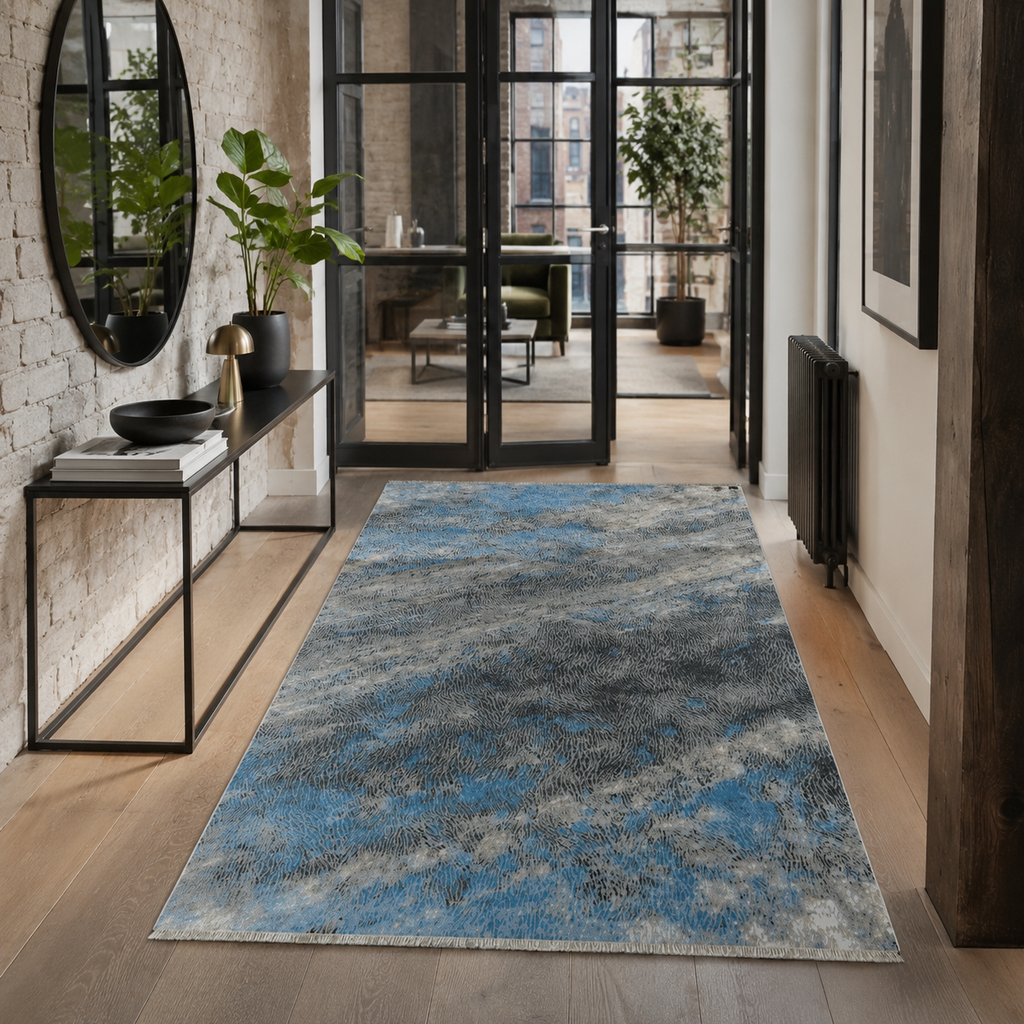 Tapis Moderne Bleu Marine Lavable Agathe, vue 7