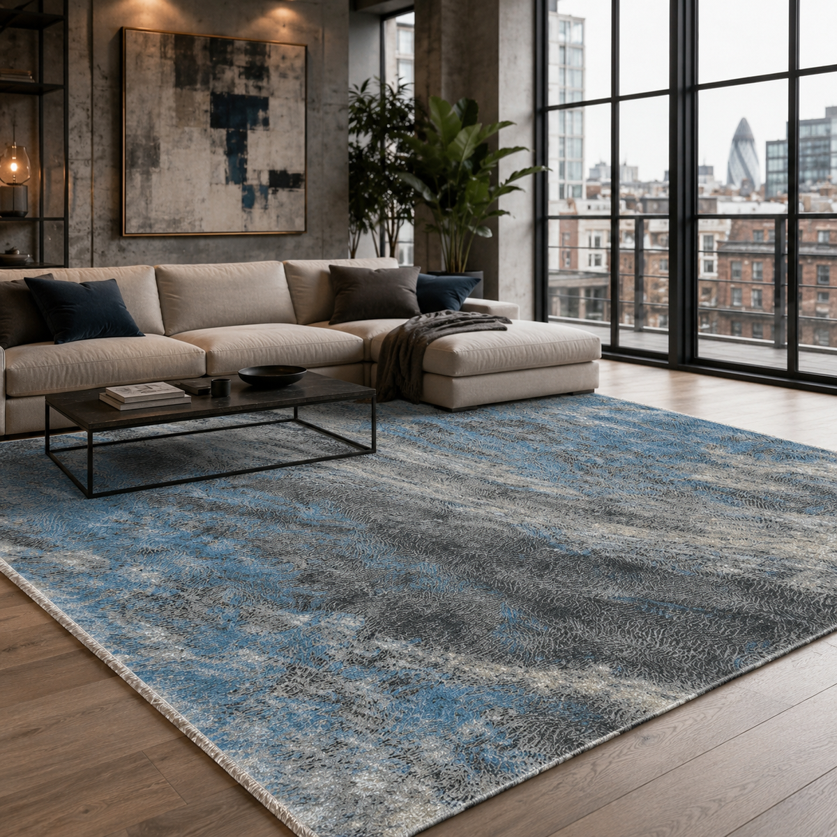Tapis Moderne Bleu Marine Lavable Agathe, vue 8