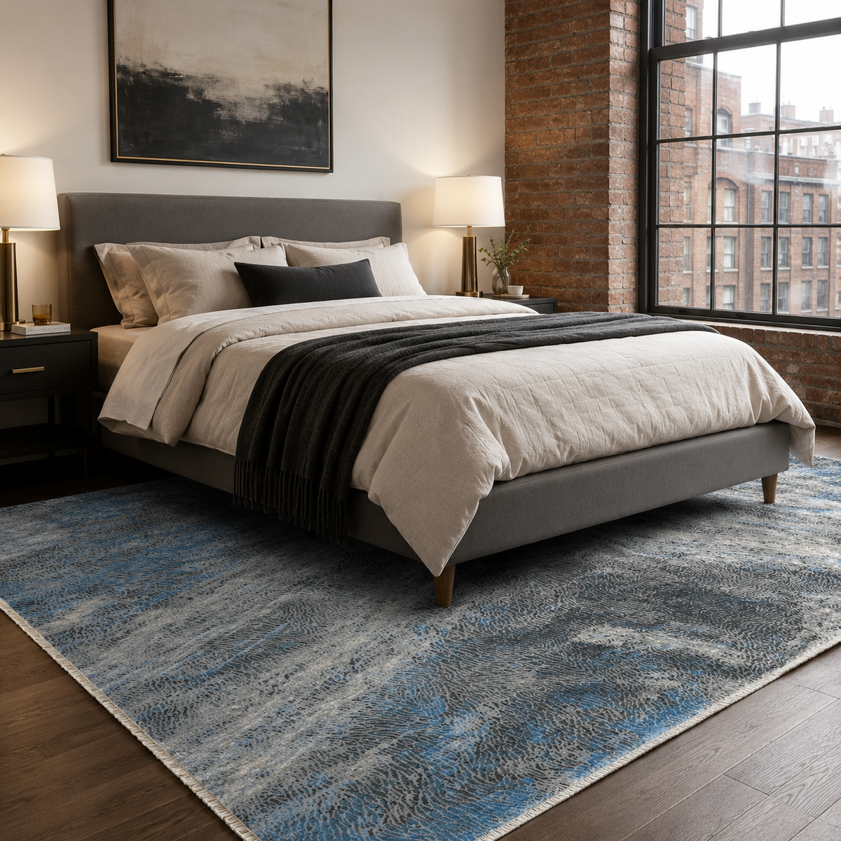 Tapis Moderne Bleu Marine Lavable Agathe, vue 9