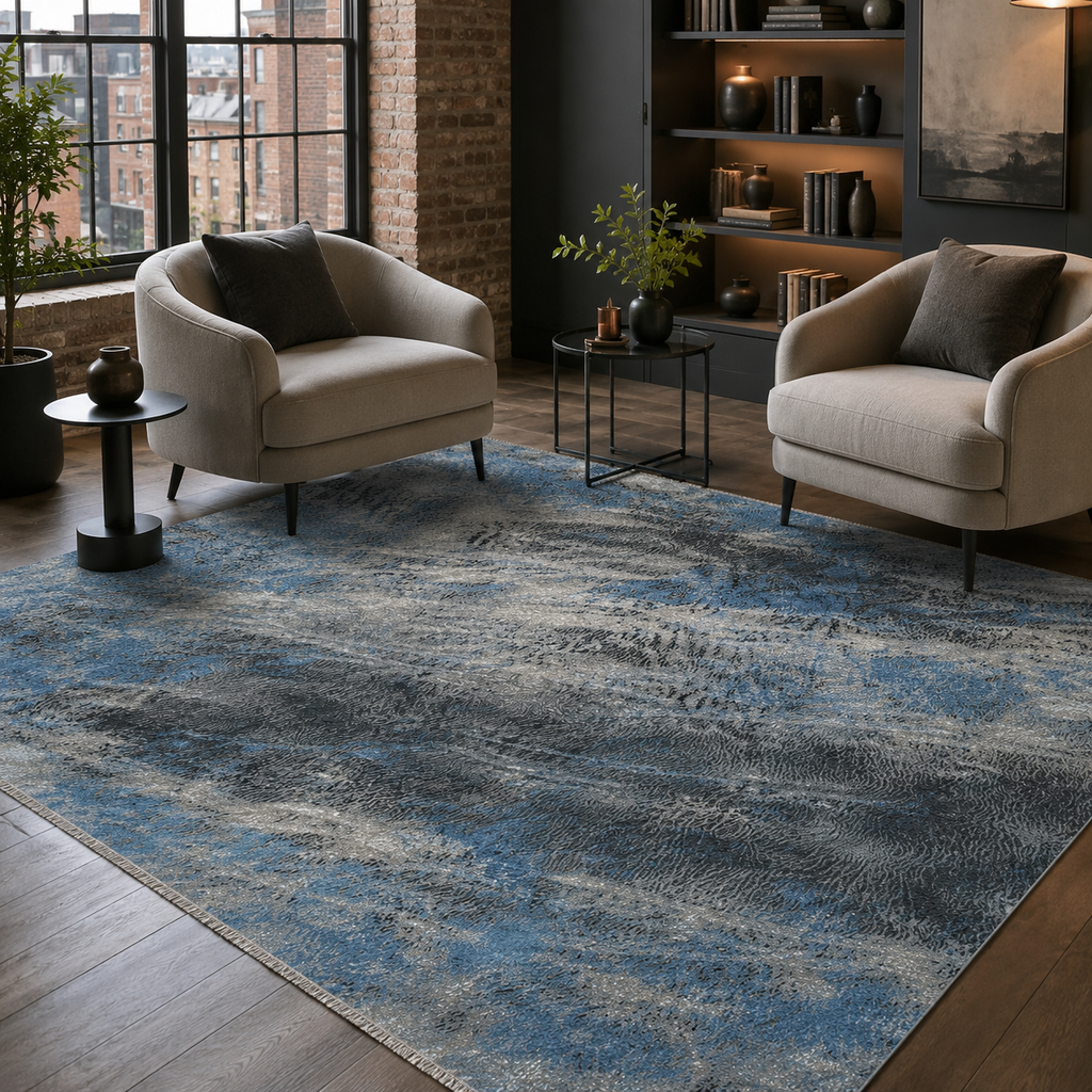 Tapis Moderne Bleu Marine Lavable Agathe, vue 10