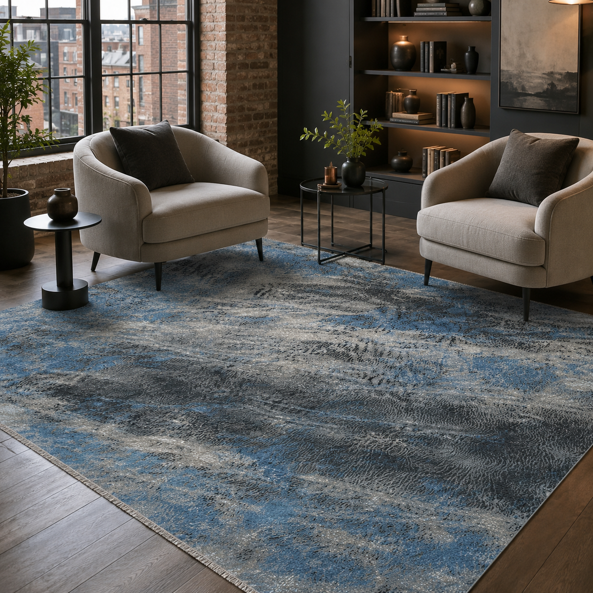 Tapis Moderne Bleu Marine Lavable Agathe, vue 10
