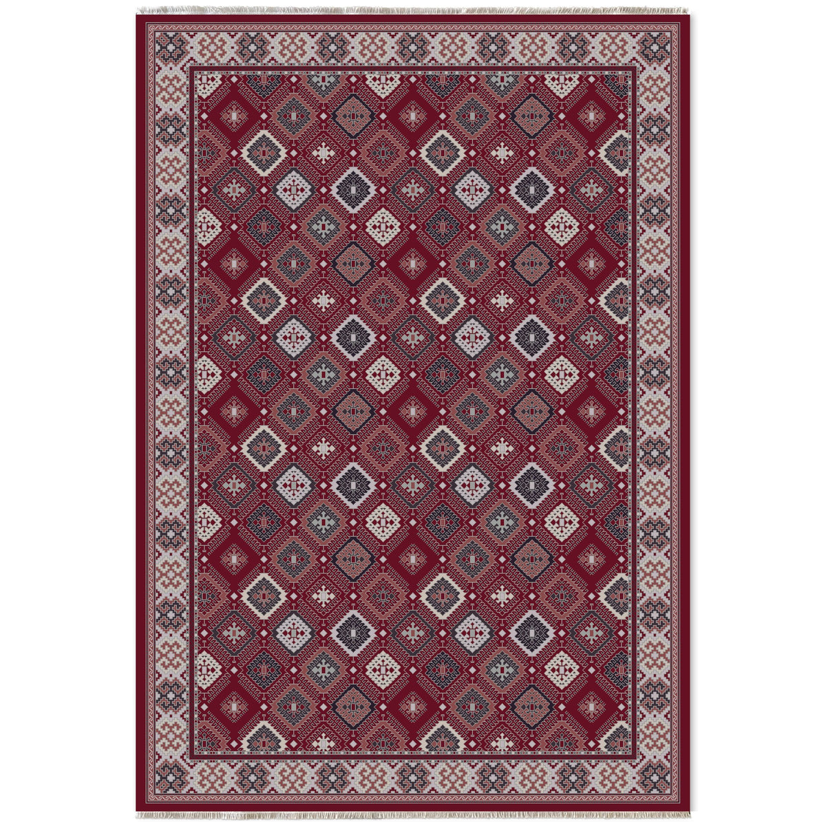 Détail du motif du tapis ethnique bordeaux lavable Liv