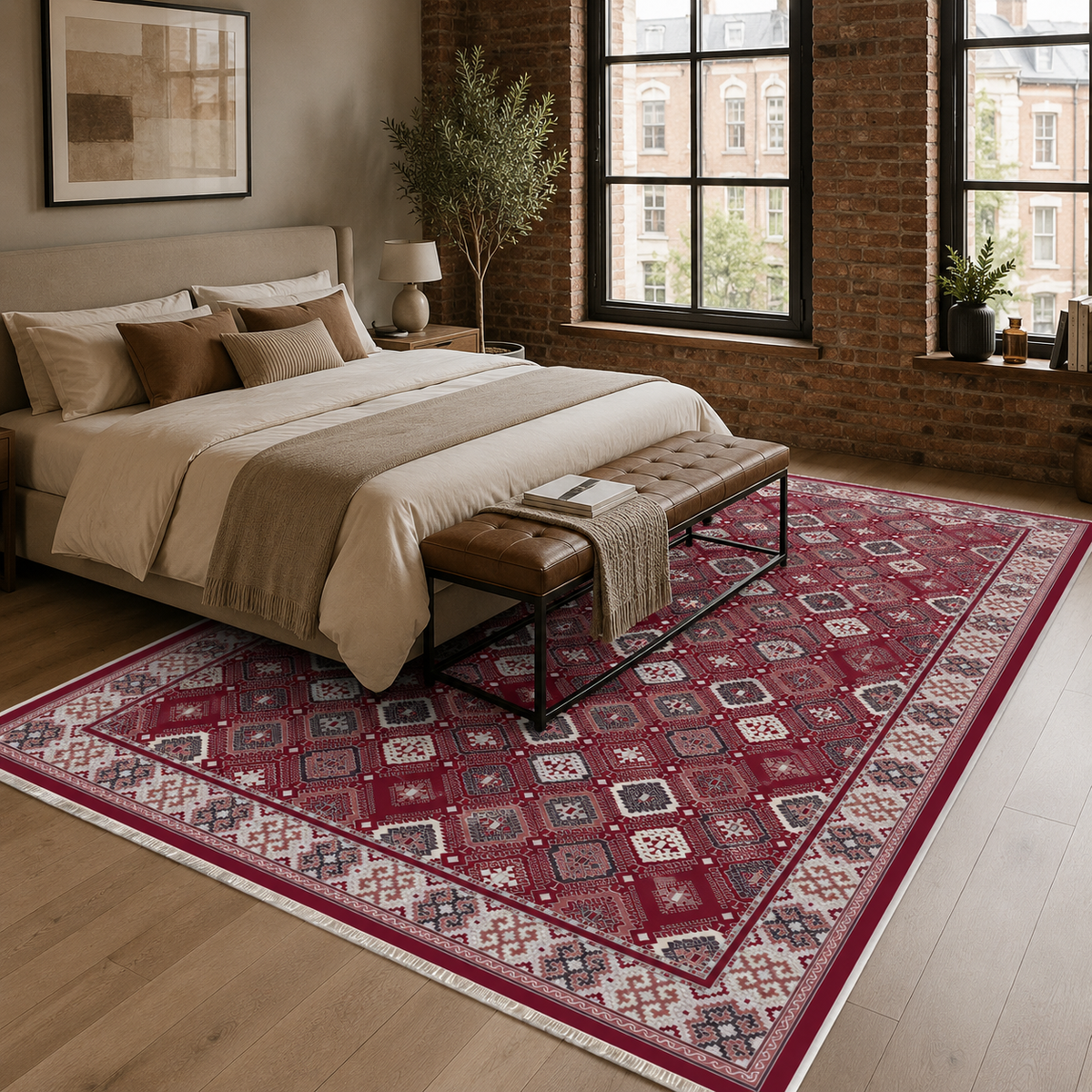 Tapis Ethnique Bordeaux Lavable Liv, vue 4