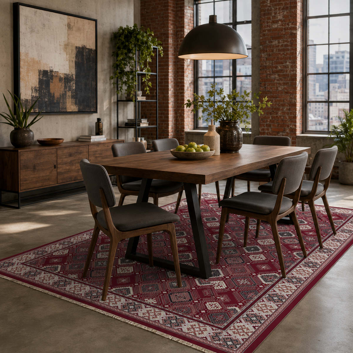 Tapis Ethnique Bordeaux Lavable Liv, vue 5