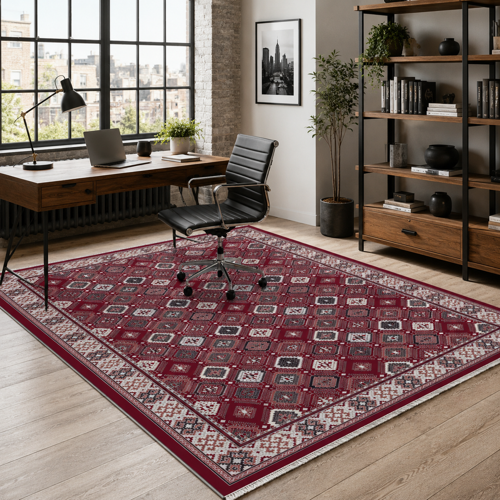Tapis Ethnique Bordeaux Lavable Liv, vue 6