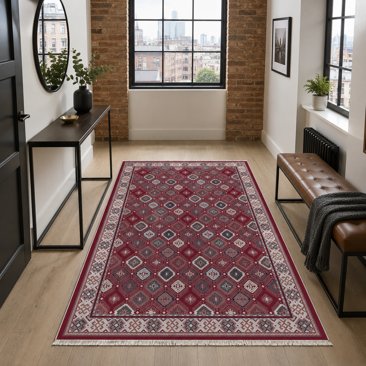 Tapis Ethnique Bordeaux Lavable Liv, vue 8