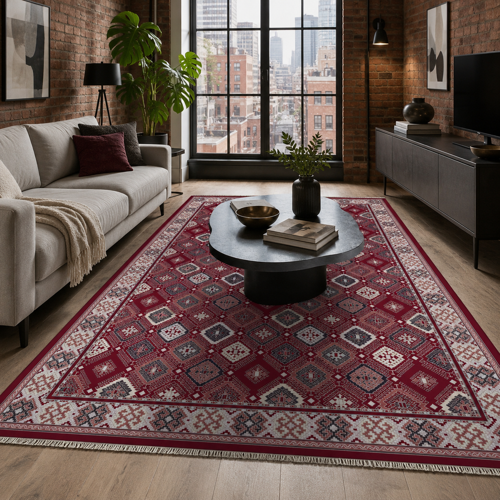 Tapis Ethnique Bordeaux Lavable Liv, vue 9