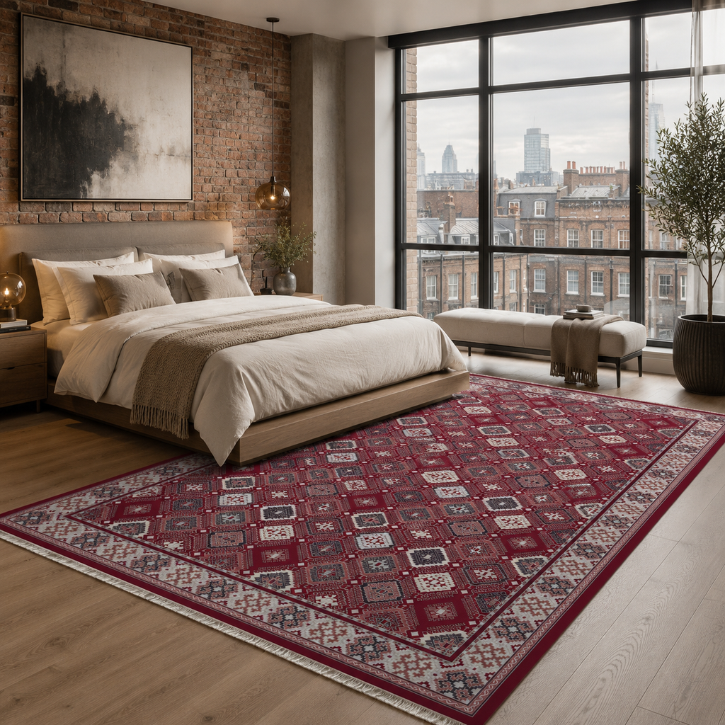 Tapis Ethnique Bordeaux Lavable Liv, vue 10