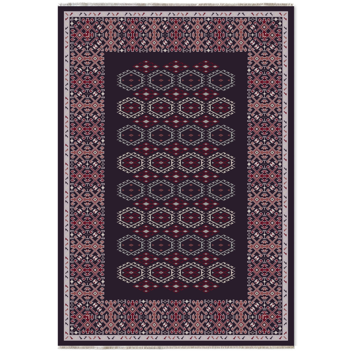 Détail du motif du tapis ethnique bleu marine lavable Fleur