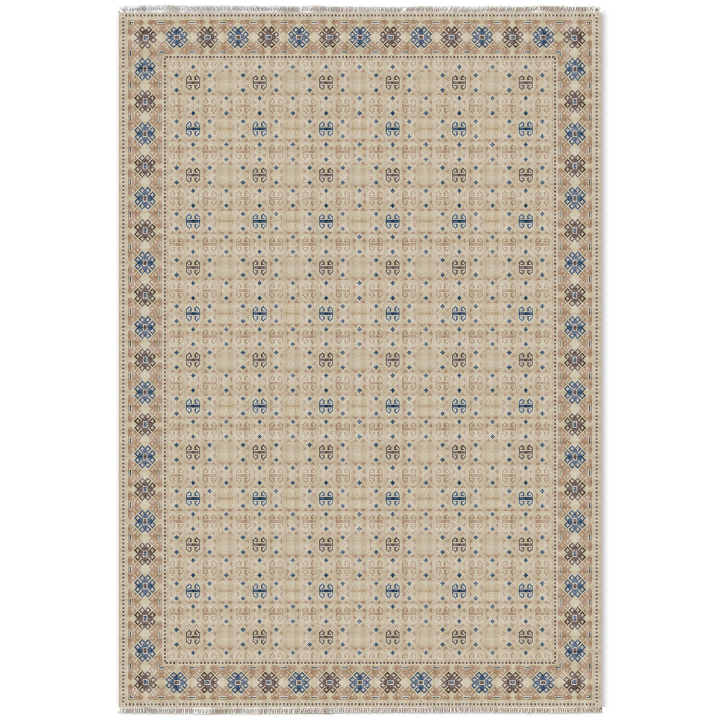 Détail du motif du tapis ethnique crème et blanc lavable Dalia