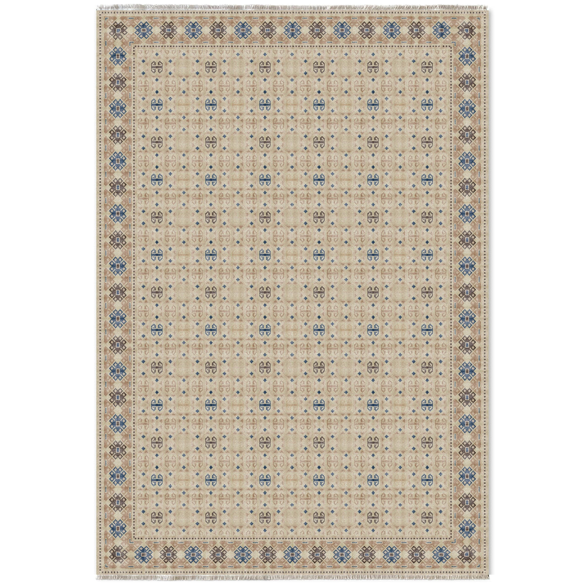 Détail du motif du tapis ethnique crème et blanc lavable Dalia