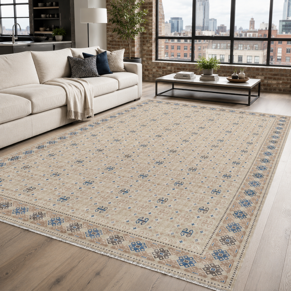 Tapis Ethnique Crème et Blanc Lavable Dalia, vue 3