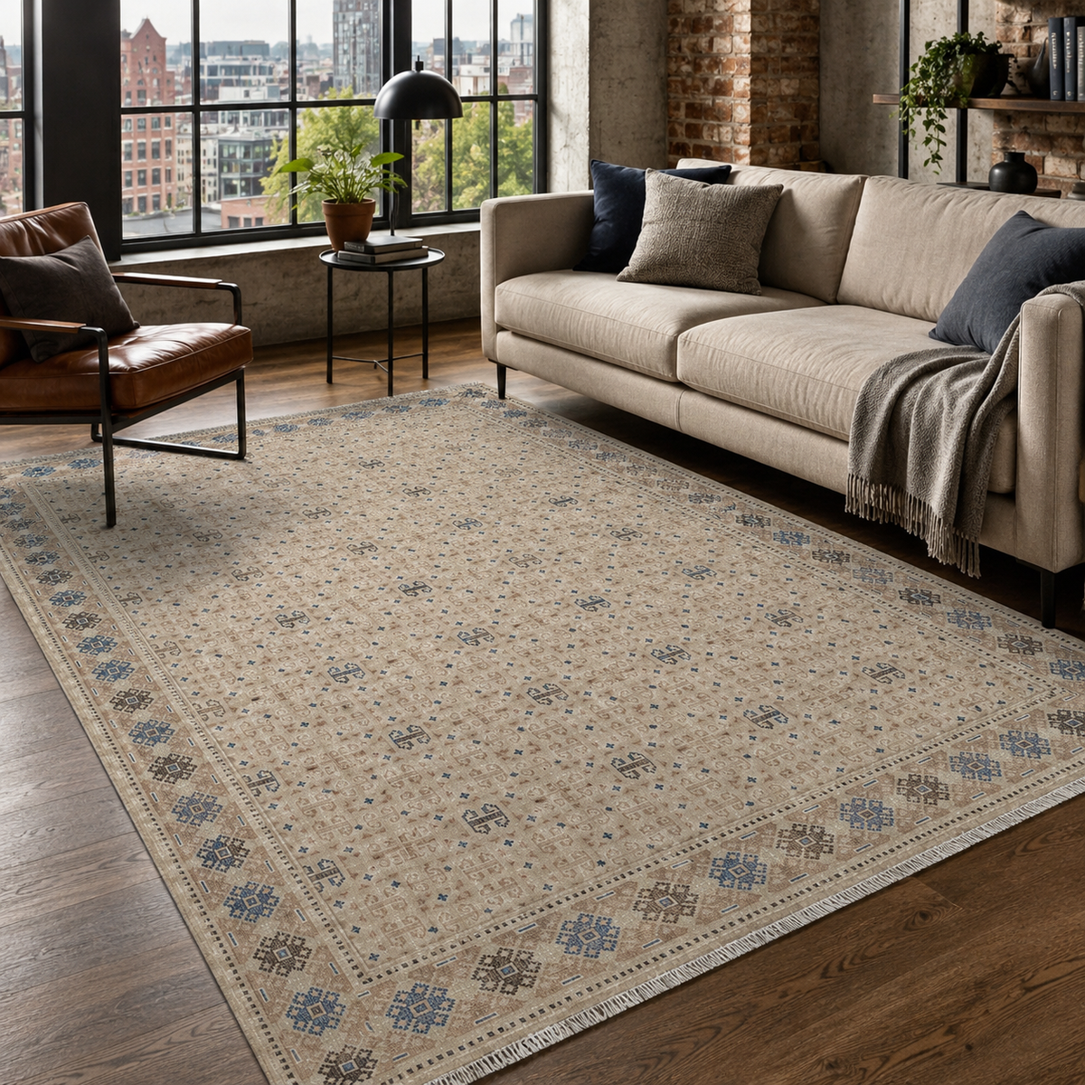 Tapis Ethnique Crème et Blanc Lavable Dalia, vue 4