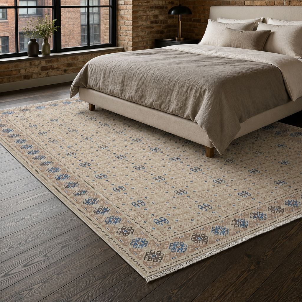 Tapis Ethnique Crème et Blanc Lavable Dalia, vue 5