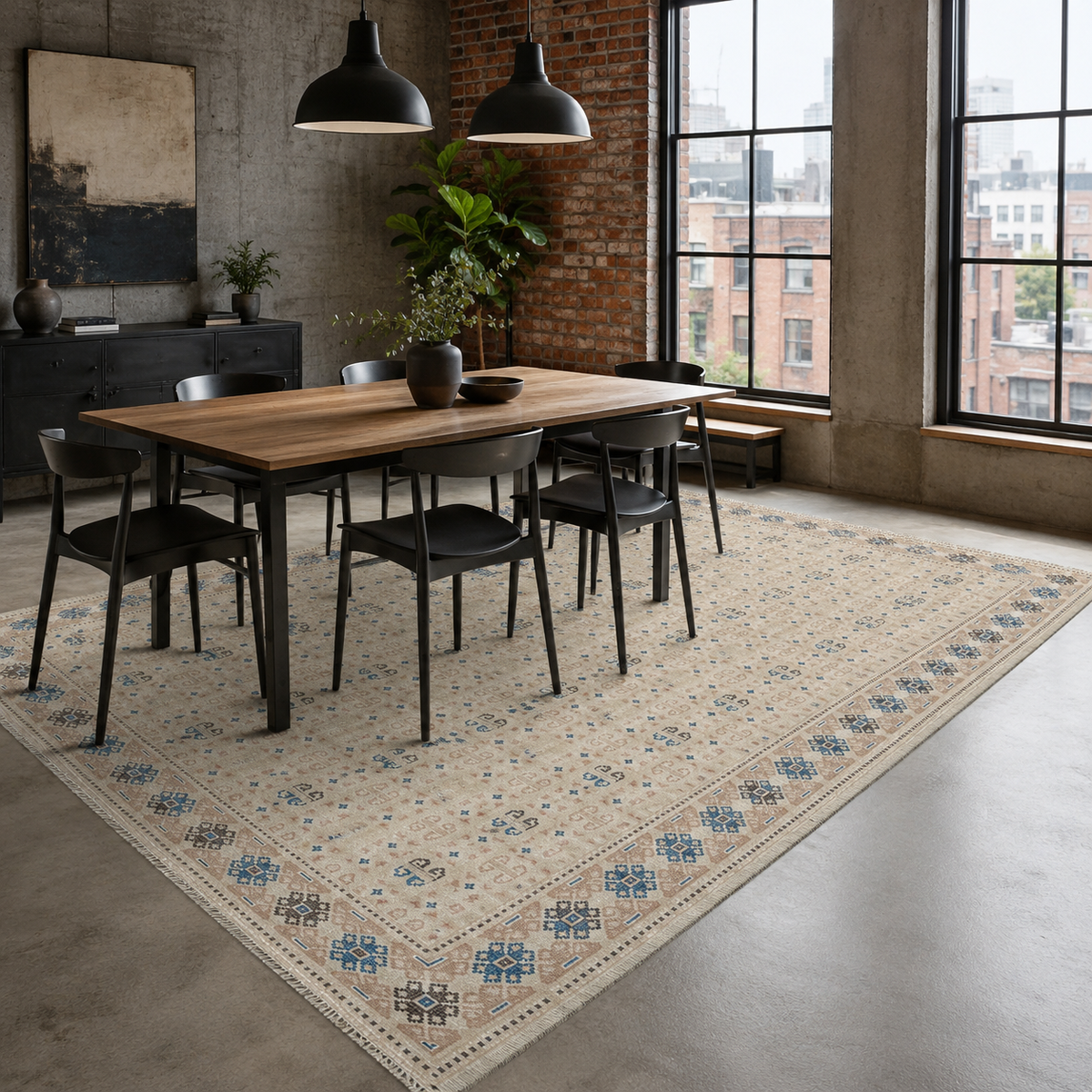 Tapis Ethnique Crème et Blanc Lavable Dalia, vue 6