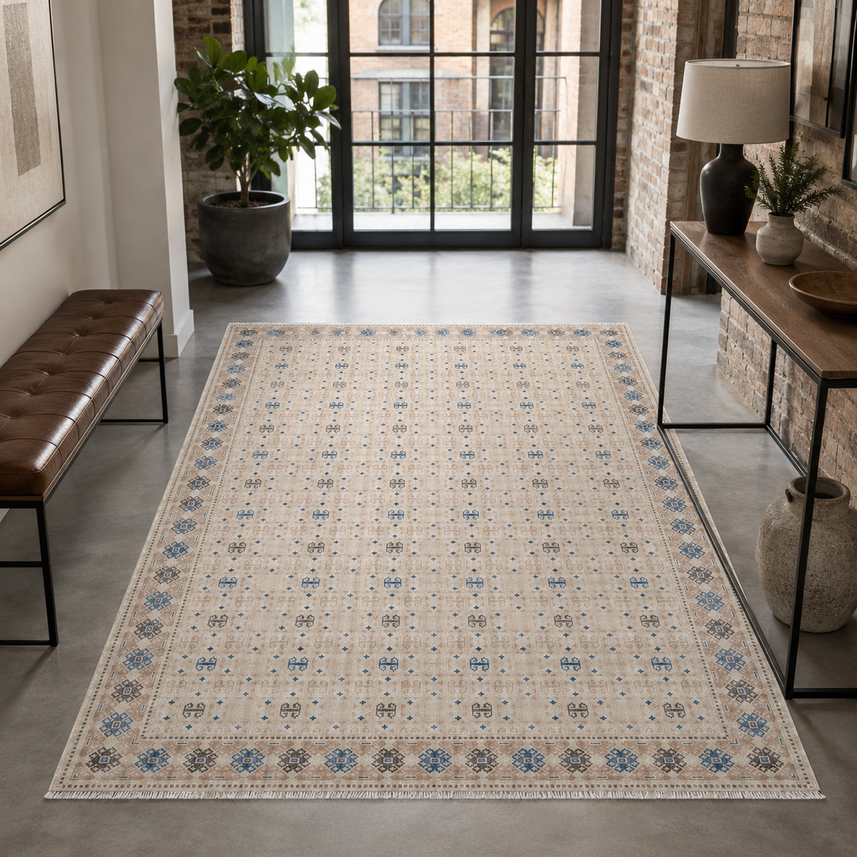 Tapis Ethnique Crème et Blanc Lavable Dalia, vue 7