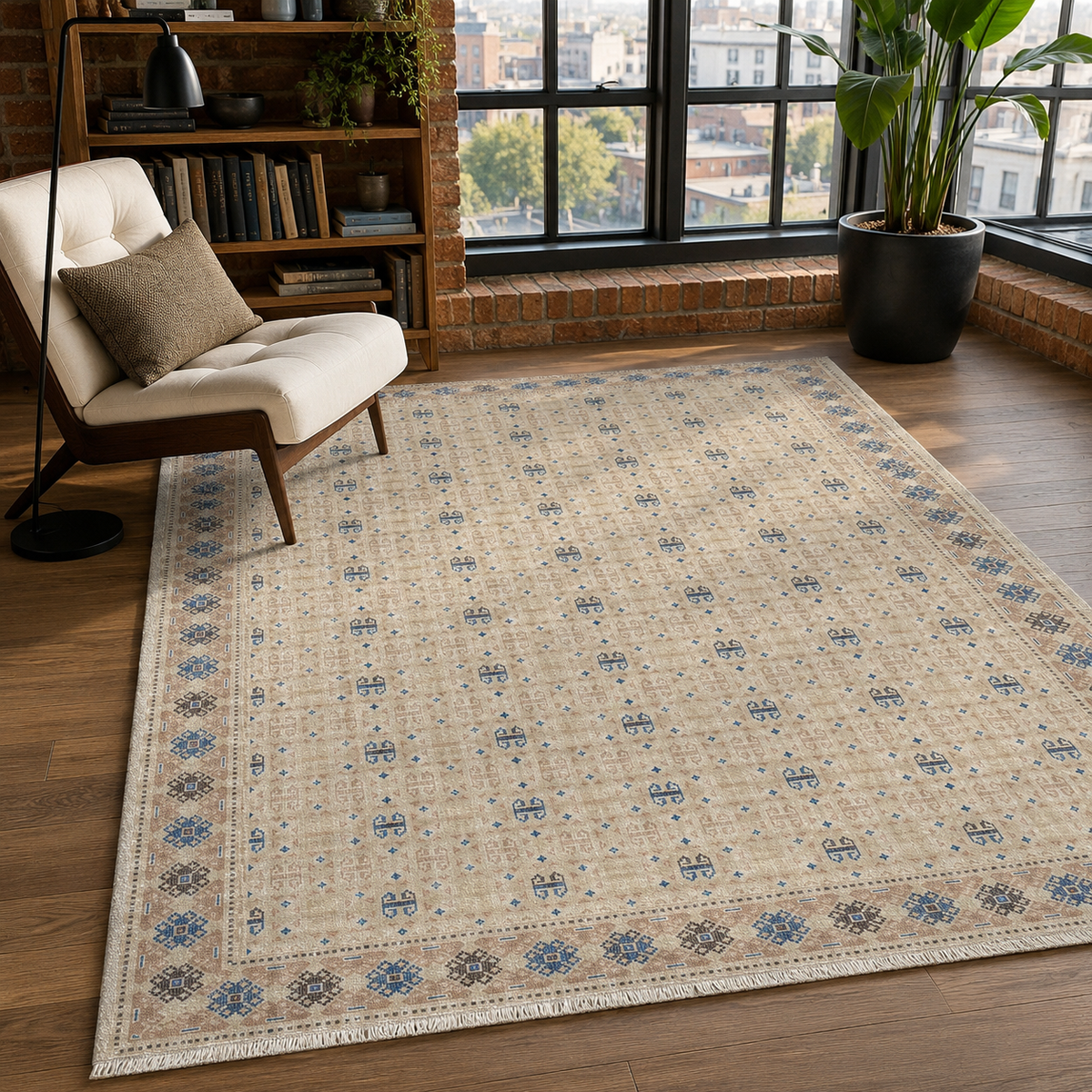 Tapis Ethnique Crème et Blanc Lavable Dalia, vue 8
