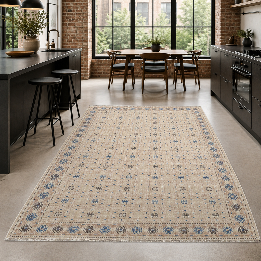 Tapis Ethnique Crème et Blanc Lavable Dalia, vue 10