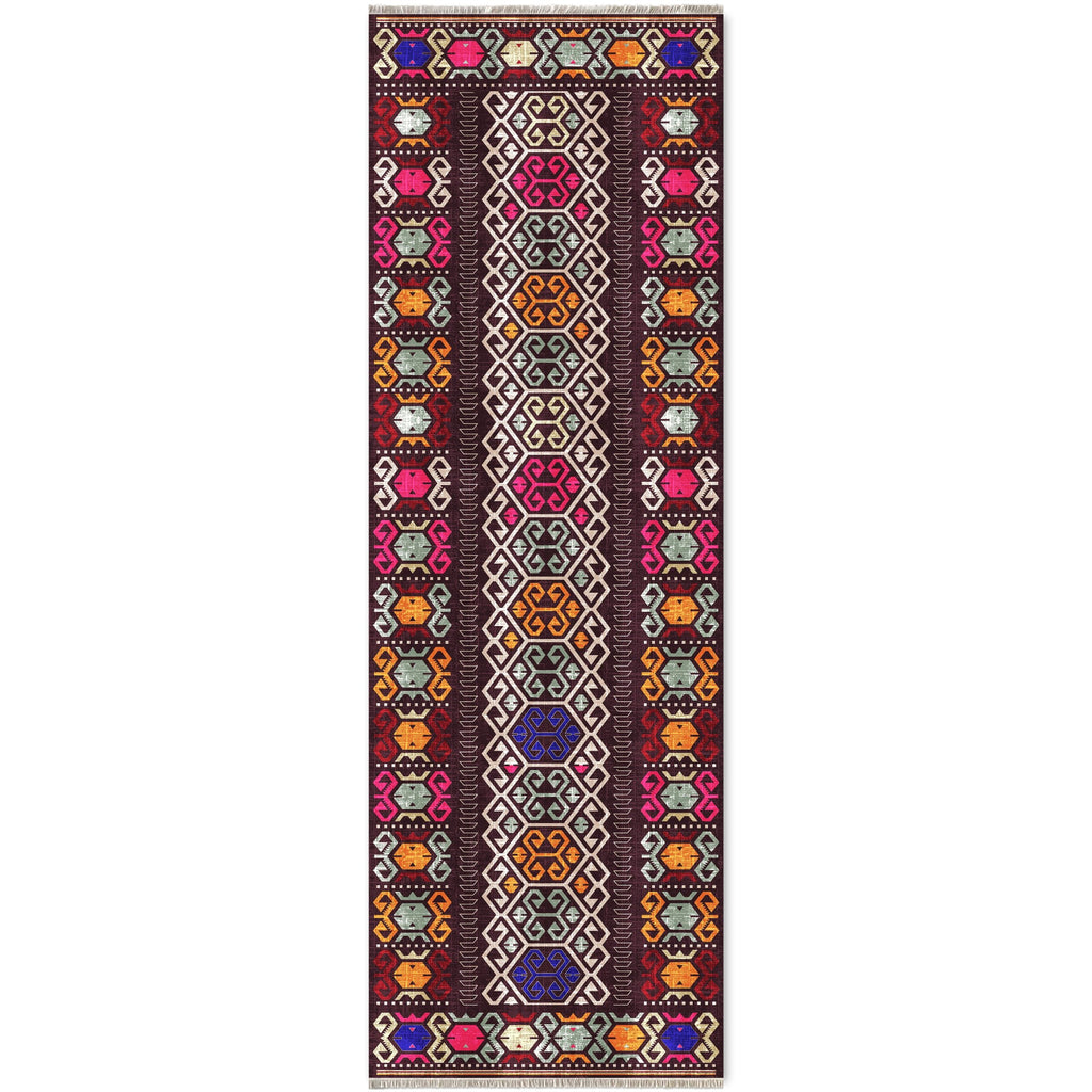 Détail du motif du tapis ethnique bleu marine lavable Tulum