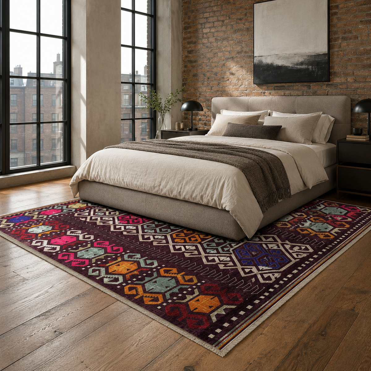 Tapis Ethnique Bleu Marine Lavable Tulum, vue 5