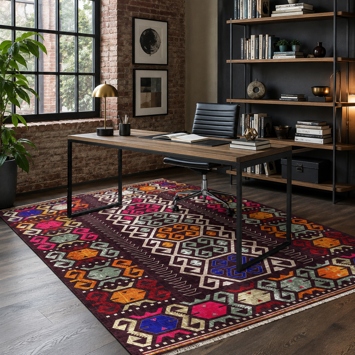 Tapis Ethnique Bleu Marine Lavable Tulum, vue 6