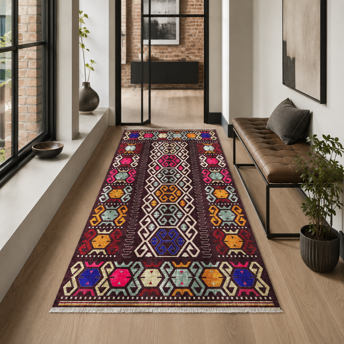 Tapis Ethnique Bleu Marine Lavable Tulum, vue 9