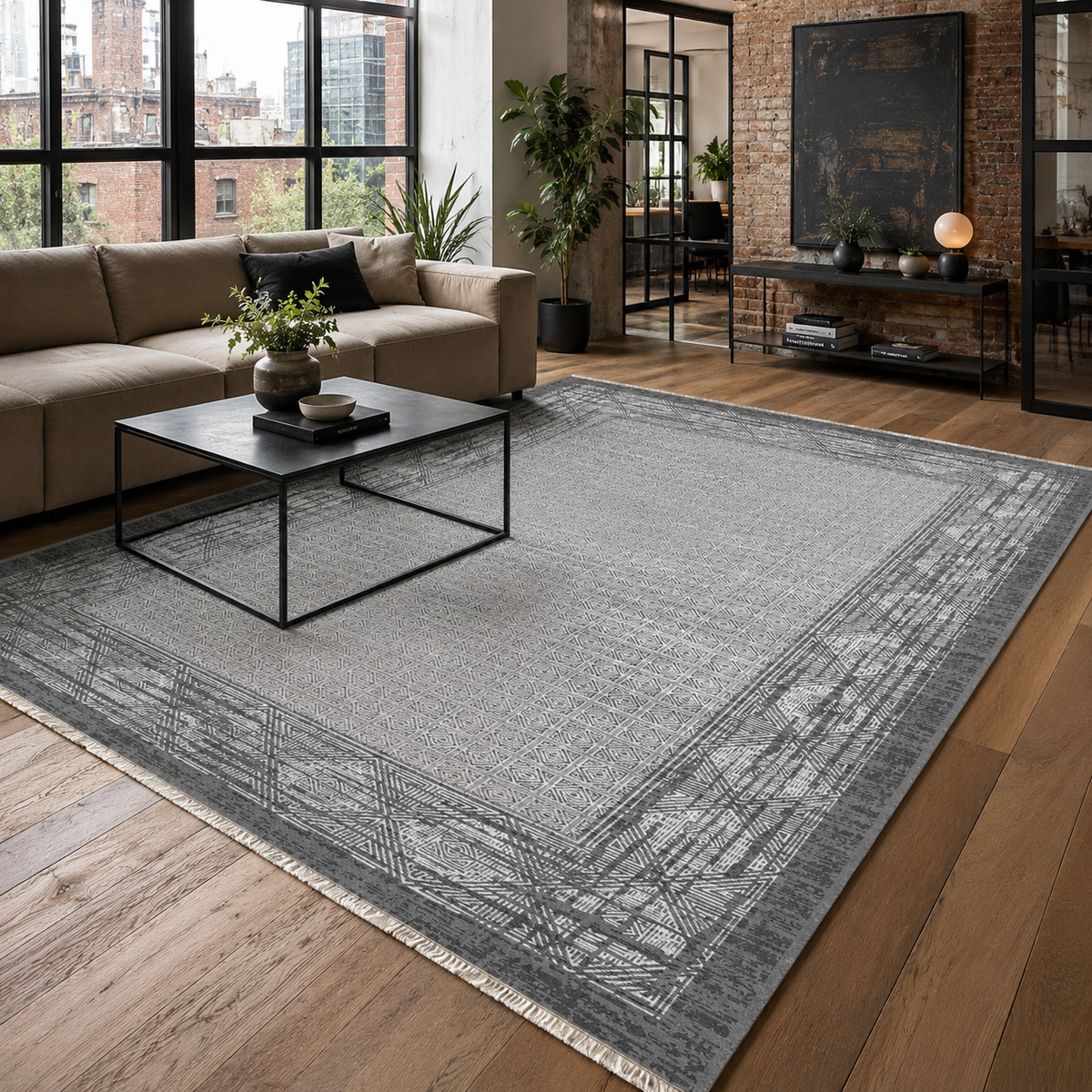Tapis Classique Gris Lavable Mélina, vue principale