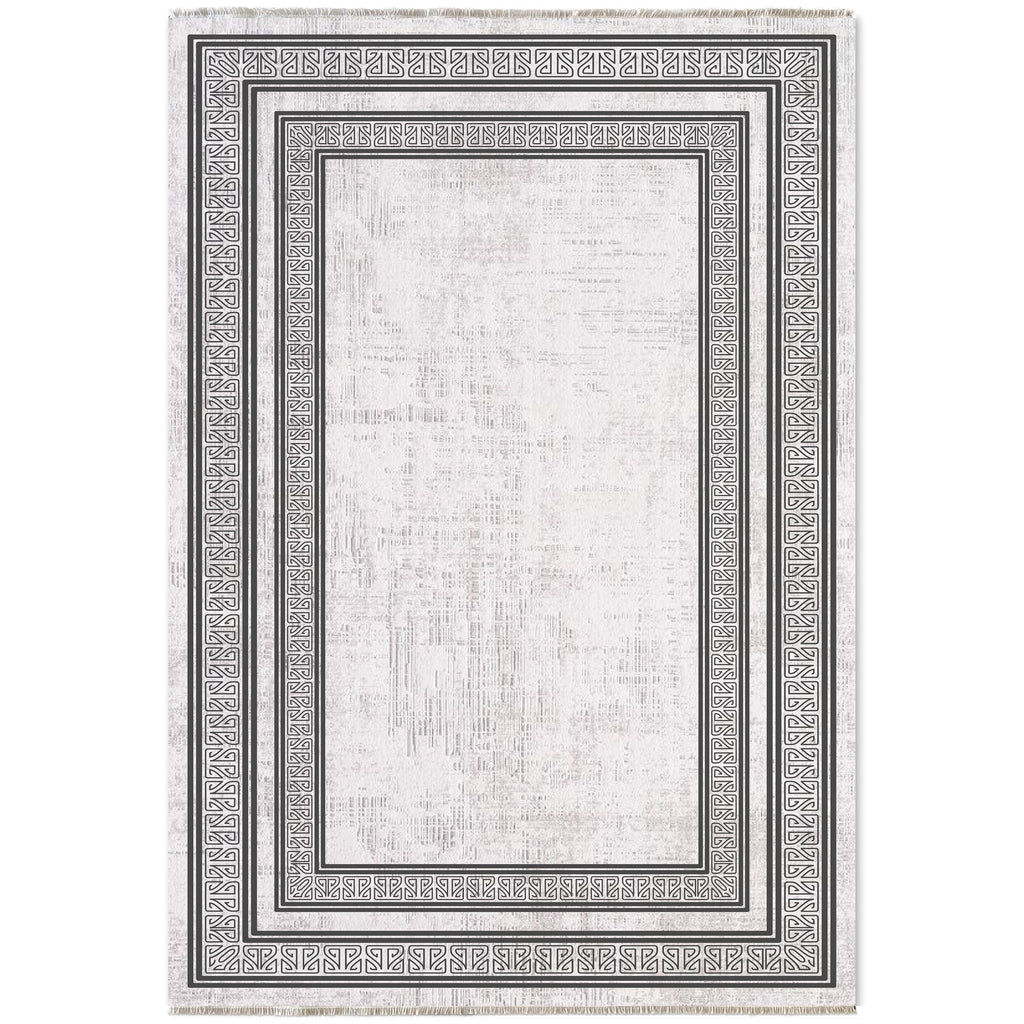 Détail du motif du tapis géométrique moderne gris lavable Rose