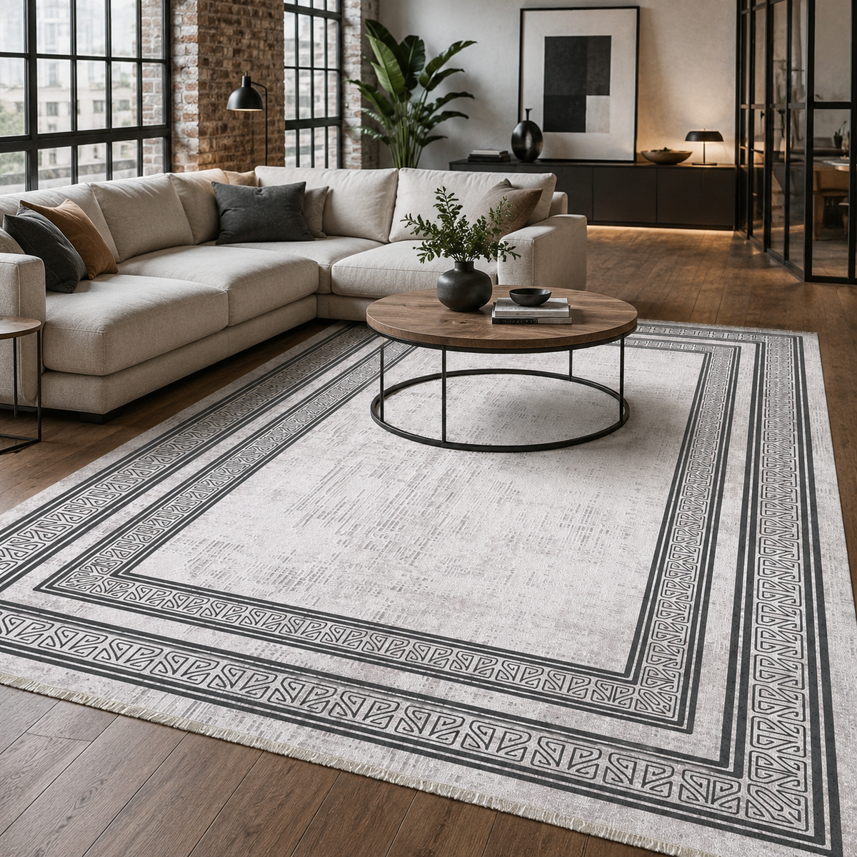 Tapis Géométrique Moderne Gris Lavable Rose, vue 3
