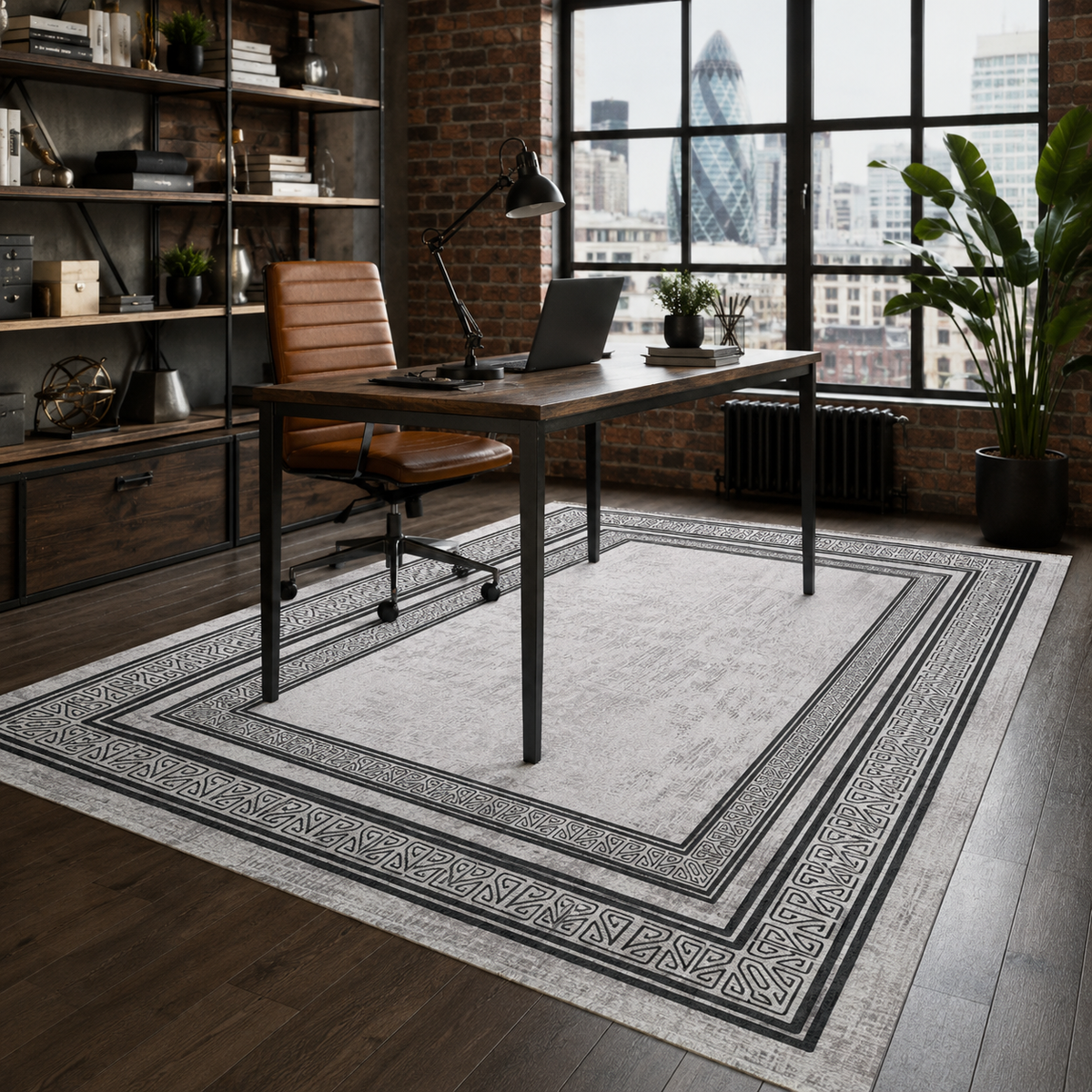 Tapis Géométrique Moderne Gris Lavable Rose, vue 5